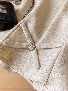 SHEIN Frenchy 简约前扣休闲无袖女士西装外套，适合日常通勤 - 杏色 - 查看 5