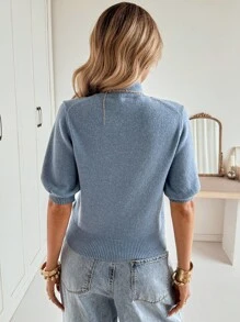 Siren Gaze Áo len nữ tay ngắn màu trơn đơn giản thời trang thường ngày đa năng - Màu xanh bụi bặm - Xem 2