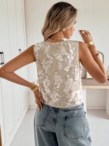 Siren Gaze 女士时尚亮片系带吊带背心，夏季 - 杏色 - 查看 2