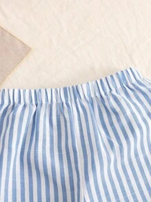 SHEIN Young Girl's Casual Vacation College Commute Street Fashion Camisole Splice A-Line Woven Blue White Striped Top And Matching Splice Wide Leg Pants Set Girls Blue Striped Two Piece Outfit Girls Summer Outfit Blue And White Striped Pants Set Girls Kids Striped Wide Leg Pants Outfit