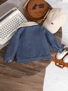 SHEIN 婴儿/男婴/女婴加厚牛仔夹克，保暖内衬加厚绗缝外套，舒适休闲日常时尚个性化，适合室内、户外、日常、运动、玩耍、派对、拍照、节日、万圣节、圣诞节、秋冬季 - 藍色 - 查看 2