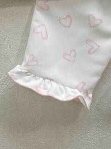 2 件套女婴长袖圆领荷叶边袖口心形印花上衣和心形印花荷叶边下摆裤子套装 - 淺粉色 - 查看 4