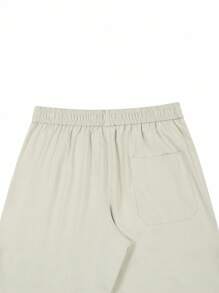 Manfinity Homme Pantalones rectos casuales de cintura con cordón y bolsillo de unicolor - Gris Claro - Ver 4