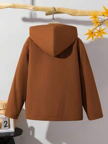 SHEIN 青少年男童休闲保暖内衬连帽中长款厚梭织夹克，带口袋，适合上学、花园、海滩、生日、春季、夏季、秋季、冬季