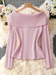Franclia Women's Solid Color Minimalist Long Sleeve Sweater, Everyday Wear Fall Winter Cloth For Women - Pink - View 2