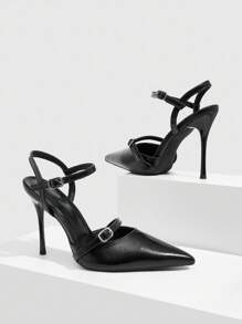 CUCCOO SZL 女士尖头可调节扣式时尚高跟穆勒鞋