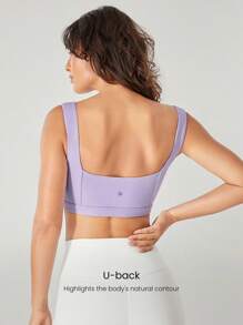 GLOWMODE FeatherFit™ Full Underarm Coverage Pleated Side Seam Open U Back Sports Bra Low Impact Yoga Daily Removable Cups - Lavender Haze - View 2