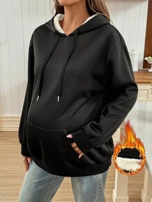 SHEIN Autumn And Winter Casual Fashionable Warm Thermal Lined Hooded Maternity Sweatshirt Women's Winter Clothes
