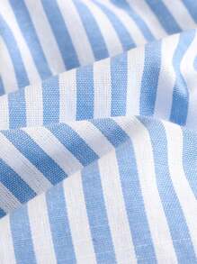 SHEIN Young Girl's Casual Vacation College Commute Street Fashion Camisole Splice A-Line Woven Blue White Striped Top And Matching Splice Wide Leg Pants Set Girls Blue Striped Two Piece Outfit Girls Summer Outfit Blue And White Striped Pants Set Girls Kids Striped Wide Leg Pants Outfit