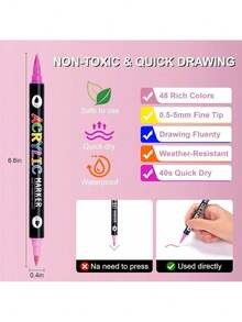 24/48/72 Color Acrylic Marker Pens, Rock Painting Kit Stone Paint Pens Set Ceramic, Glass, Wood, DIY Crafts Drawing Art Craft School Supplied Back To School - Double-ended acrylic pen - View 8