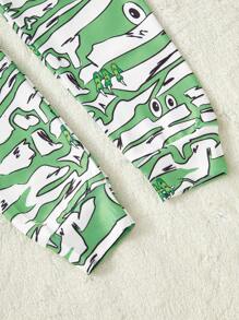 Young Boy Glow-In-The-Dark Halloween Mummy Element Pajama Set, Green Glow Effect, Stretchy Soft Fabric, Long Sleeve Top And Leggings Snug Fit Boys Glow In The Dark Pajamas Fall Winter - Green - View 6