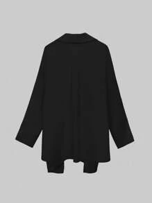 SHEIN LUNE 大码纯色裹身衬衫和长裤 2 件套，休闲度假