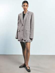 Maija 女士格子翻领长袖休闲办公夹克，节日 - 棕色 - 查看 8