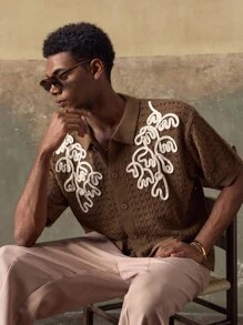 AKNOTIC Asymmetrical Pattern Casual Vacation Men Cardigan Sweater