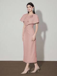 Modelyn Women's Elegant Midi Dress With 3D Floral Texture