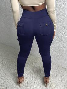 EURMUSE Women's Solid Color Casual Pants - Navy Blue - View 2