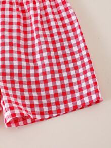 SHEIN 返校季铅笔画印花女童可爱时尚黑色短袖印花上衣搭配舒适格子短款T恤套装，春夏女童夏季服装，女童格子套装，女童方格套装，女童短袖套装，夏季女童服装 - 黑色 - 查看 6