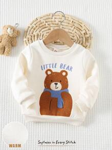 Cozy Pixies Baby Boy Cartoon Bear Pattern Knitted Soft Crew Neck Long Sleeve Pullover Sweatshirt,In Fall/Winter - Apricot - View 3