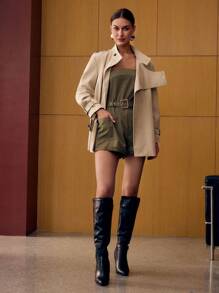 MOTF PREMIUM 立领系腰带风衣 - 卡其色 - 查看 7