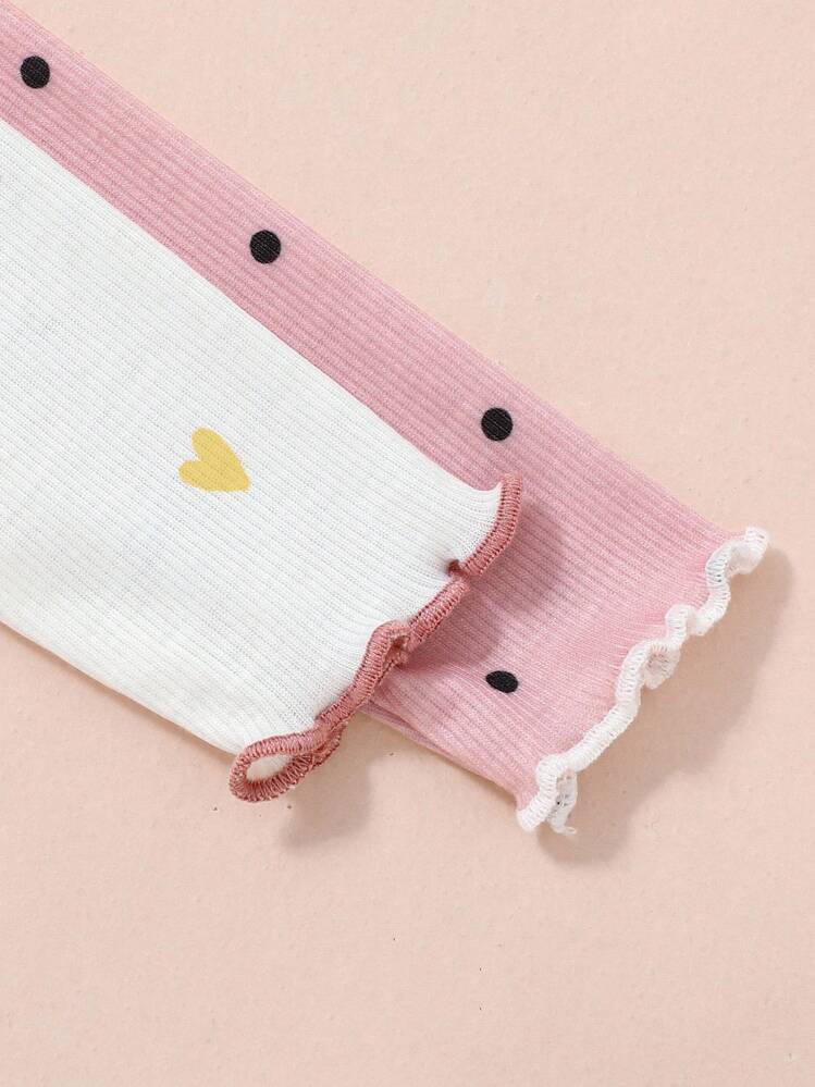 SHEIN 4 件套女婴柔软舒适猫咪图案荷叶边领长袖睡衣套装 - 彩色 - 查看 4