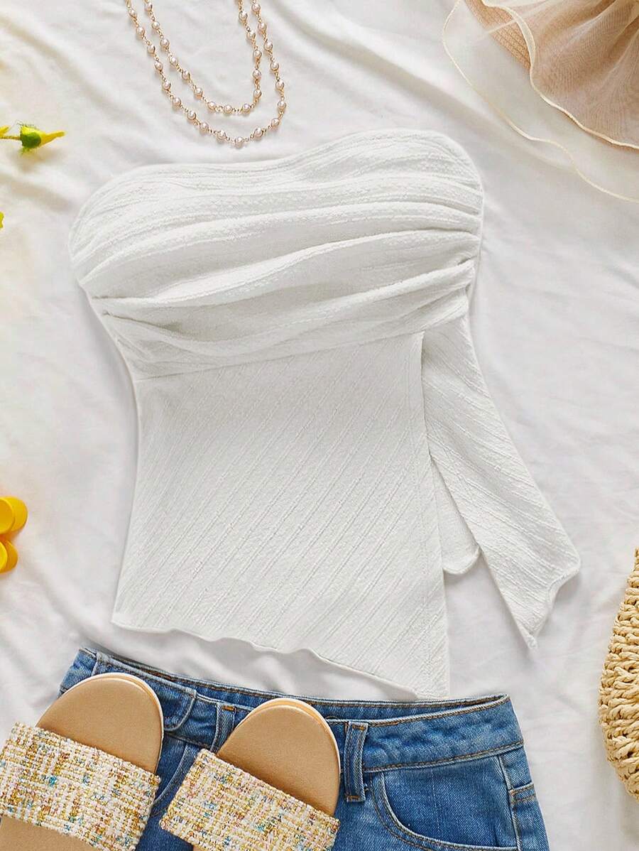 Firerie 女士优雅浪漫时尚通勤性感优雅风格黄色褶皱抹胸，适合派对、海滩度假、返校、浪漫约会、婚礼季、生日、复活节、春夏 - 白色 - 查看 1