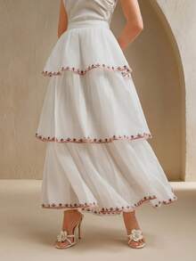 Anewsta 女装春夏拼搏波西米亚重工刺绣橡筋荷叶边白裙 - 白色 - 查看 5