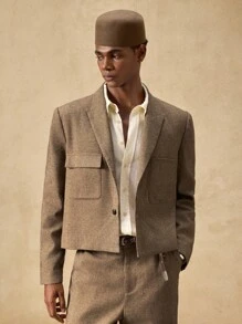 AKNOTIC 2pcs Business Casual Men's Fashion Woven Slim Fit Mocha Brown Suit Blazer Set, Suitable For Summer, Autumn, Vacation, Wedding, Party, Graduation Gift - Mocha Brown - View 4