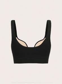 Gameset SHEIN Sport 女士纯色日常健身运动文胸 - 黑色 - 查看 4