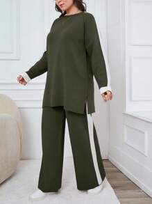EURMUSE Sweater And Pants Two Pieces Set With Raglan Sleeve - Army Green - View 5