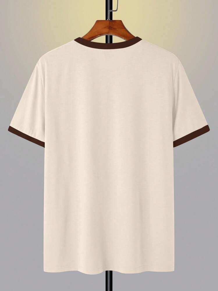 Claim Dot Men's Casual Contrast Binding Letter Print Short Sleeve T-Shirt Pop Clothes - Multicolor - View 2