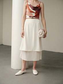 Uhlyne 优雅的多层纹理半身裙 - 米色 - 查看 6