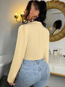 SHEIN SXY Women's Notched Collar Raglan Sleeve Short Casual Solid Color Blazer In Fall/Winter - Apricot - View 2