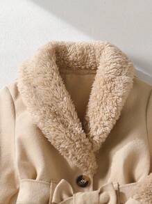 Souflis Souflis 女婴幼儿新生儿优雅毛领外套，保暖冬季秋季夹克 - 杏色 - 查看 5