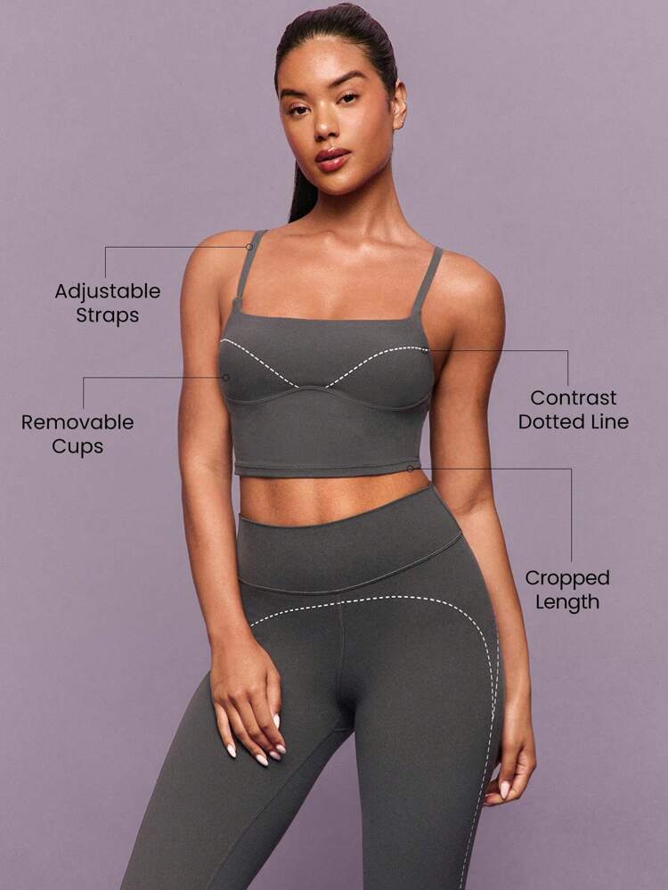 FeatherFit™ Glow Maker Soft Stretchy Sweat-Wicking Contrasting Dotted Line Removable Cups Adjustable Straps Bust-Enhancing Seam Active Tank Low-Impact Yoga Pilates Studio Gym Daily Active  Spring Summer