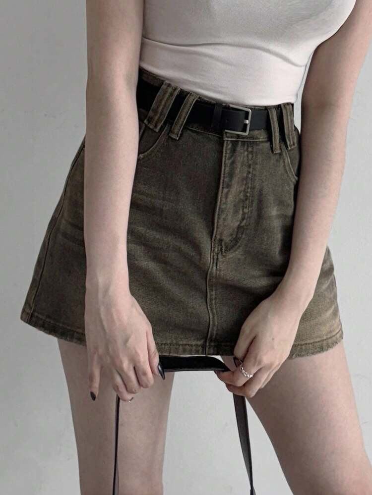Vintage American Style Denim High Waist A-Line Mini Skirt, New Arrival Jeans Skirt