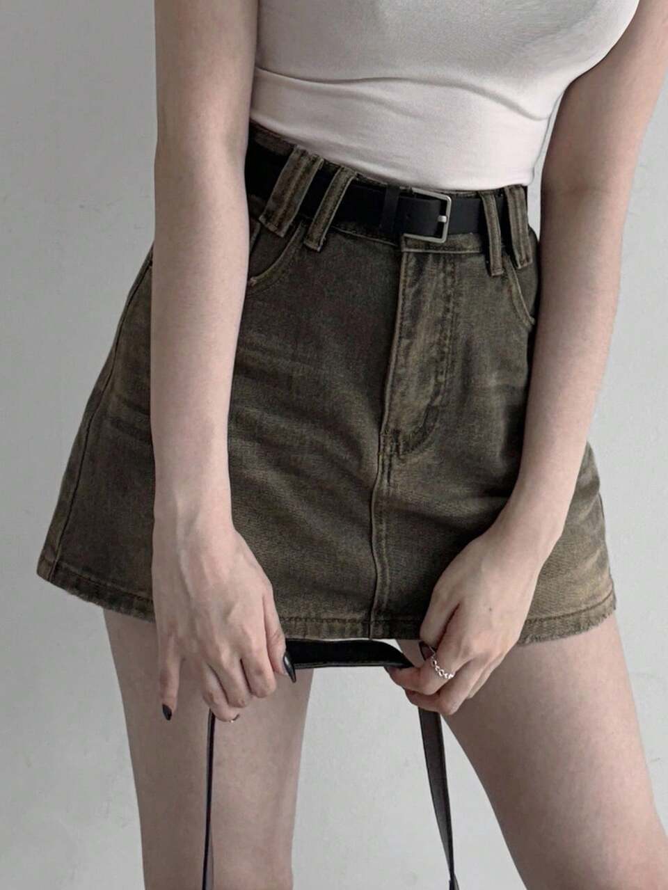 Vintage American Style Denim High Waist A-Line Mini Skirt, New Arrival Jeans Skirt