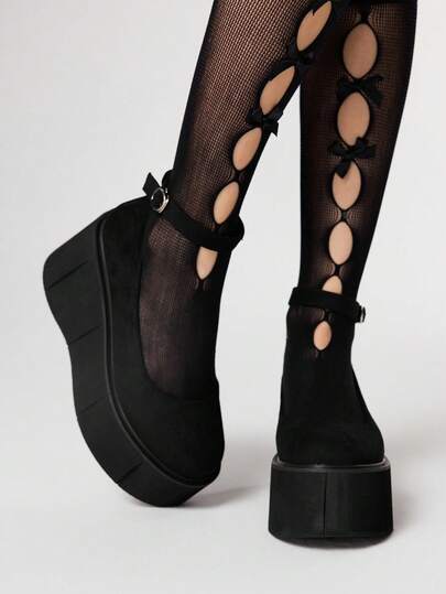 Goth Scarpe da donna casual con suola spessa, punta tonda, fibbia, stile punk gotico, basse e comode