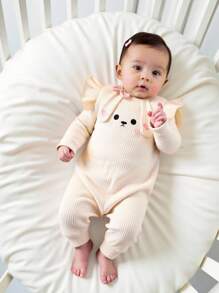 SHEIN Baby Girl Spring Rabbit Print Long Sleeve Jumpsuit Fall Winter - Apricot - View 1
