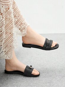 CUCCOO BIZCHIC Women's Brown Comfortable Spring/Summer Fashionable Buckle Decor Sandals For Christmas Spring Shoes Summer Shoes - Black - View 4