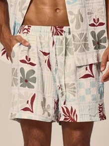 Musero Graphic Print Co-Ord Short Only Elasticated Draw String Waistband Spring Summer Holiday Vacation Poolside Beach - Multicolor - View 5