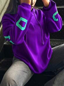 INAWLY 女士休闲字母印花连帽运动衫，秋冬，长袖上衣