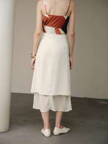 Uhlyne 优雅的多层纹理半身裙 - 米色 - 查看 2