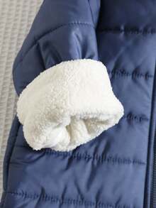 SHEIN Veste à capuche en polaire épaisse unisexe pour bébé avec col en fourrure, bleu foncé, convenant à l'automne/l'hiver, polyvalente pour l'intérieur, l'extérieur, le quotidien, les sports, les jeux, les fêtes, les séances photo, les vacances, les festivals, les raves, le ski