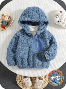 SHEIN Autumn/Winter Cute Blue Fluffy Stand Collar Zip-Up Jacket, Unisex Baby/Toddler Clothes Fall - Multicolor - View 4
