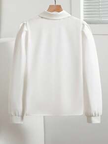 Sparklyn 彼得潘领长袖宽松白色衬衫，甜美百搭学院风独特法式荷叶边上衣，适合春秋季节，返校服装 - 白色 - 查看 2