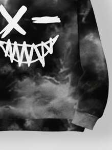 SHEIN Tween Boy Casual Minimalist Style Graffiti Handpainted Cartoon Face English Letter Sports Street Style Tie-Dye Y2K Loose Comfortable Long Sleeve Hoodie, Suitable For Autumn/Winter