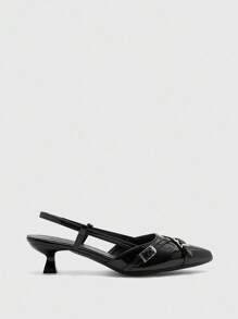 CUCCOO BIZCHIC 女士尖头小猫跟鞋黑色镂空后带舒适通勤百搭女士高跟穆勒鞋 - 黑色 - 查看 6