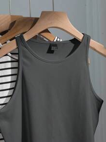 SHEIN EZwear 4 chiếc áo hai dây nữ kiểu dáng thường ngày kẻ sọc đen trắng, ôm sát, gợi cảm, thích hợp cho mùa hè. - Nhiều màu - Xem 3