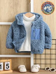 SHEIN Autumn/Winter Cute Blue Fluffy Stand Collar Zip-Up Jacket, Unisex Baby/Toddler Clothes Fall - Multicolor - View 3
