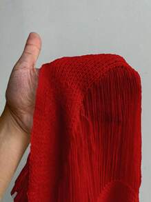 Maweii 大码女式毛衣女士时尚度假流苏镂空超长开衫白色优雅 - 紅色 - 查看 8